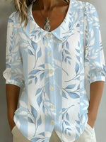 Casual Leaf Print Half Sleeve Blouse