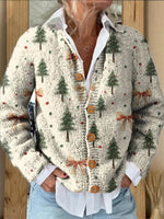Christmas Tree Print Long Sleeve Cardigan Sweater