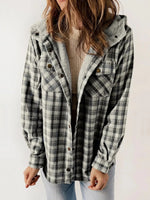 Women's Flannel Plaid Fleece Hooded Shacket