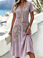 Vintage Floral Print V-neck Short Sleeve Dress