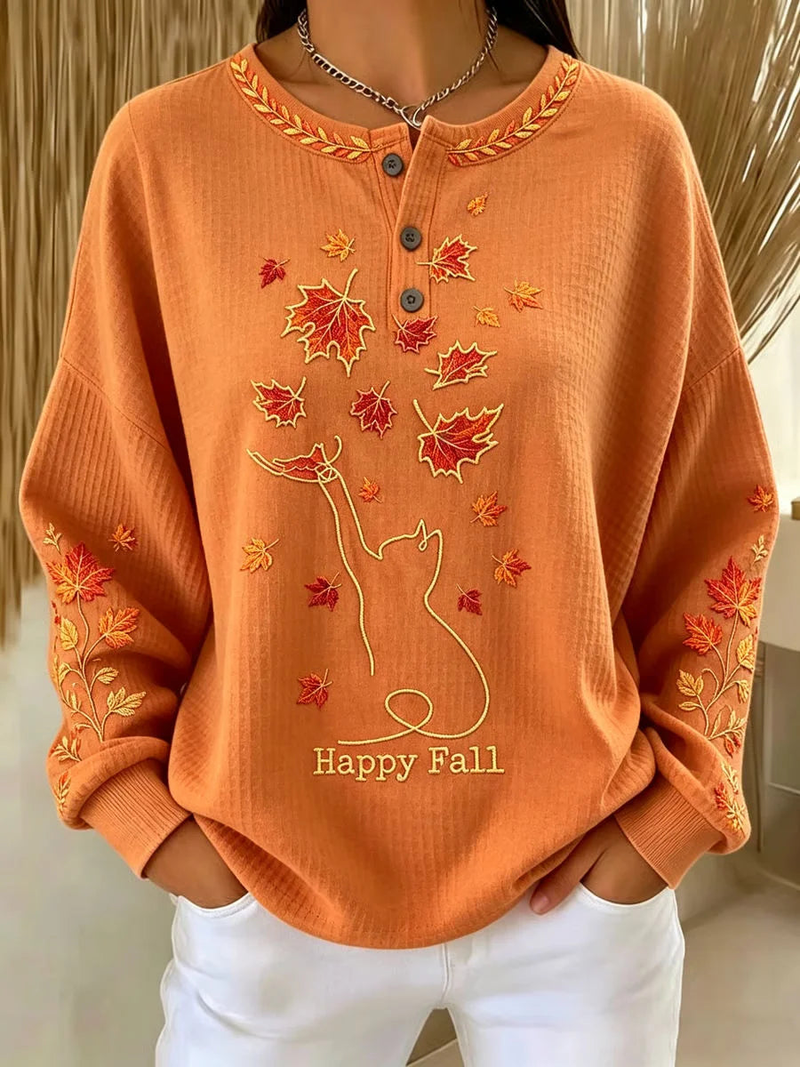 Casual Cat Crew Neck Long Sleeve Sweatshirt