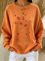 Casual Cat Crew Neck Long Sleeve Sweatshirt