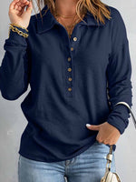 Casual Shirt Collar Long Sleeve Plain Button Blouse
