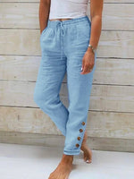 Women's Button-Hem Cotton Drawstring Pants