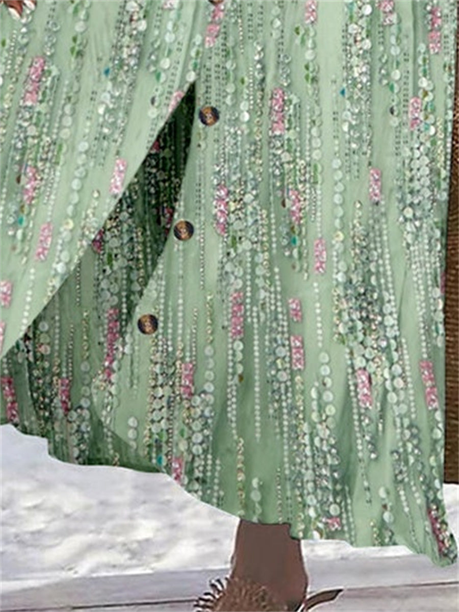 Women's Polka Dot Printed Graphic Straight Fashion Split Button Maxi High Waist Skirt