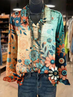 Vintage Floral Print Long Sleeve Blouse