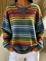 Casual Striped Crew Neck Long Sleeve Sweatshirt