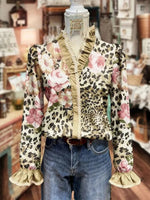 Vintage Floral Print V-neck Long Sleeve Blouse