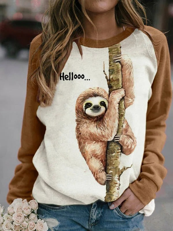 White Casual Round Neck Animal Printed Long Sleeve Sweatshirts