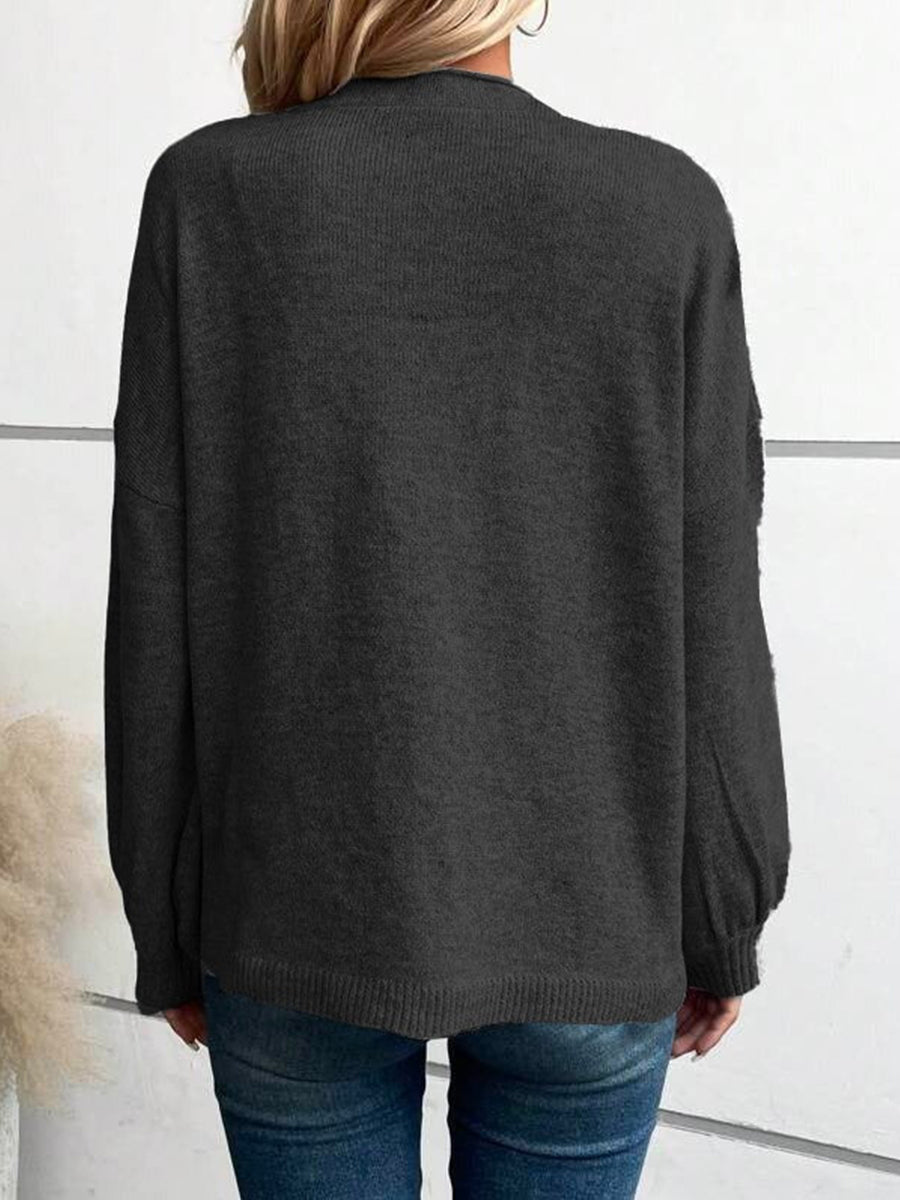 Black Plain V-Neck Long Sleeve Sweater