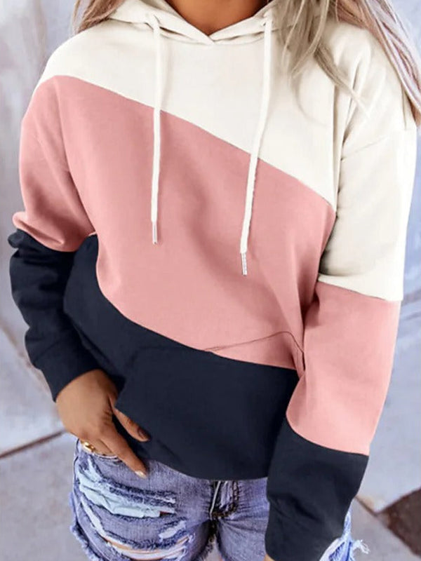 Pink Casual Tops Long Sleeve Patchwork Printed Hoodies
