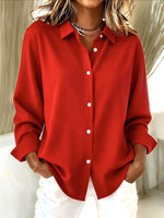 Long Sleeve Plain Regular Micro-Elasticity Regular Fit Shirt For Women