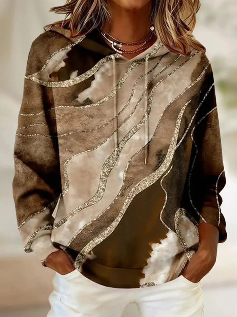 Brown Abstract Print Long Sleeve Sweatshirt