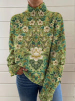 Women's Vintage Ethnic Art Flower Print Long Sleeve Pullover Sweater