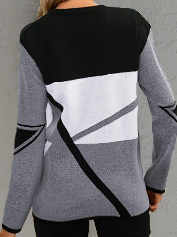 Multicolor Casual Graphic Tops V-neck Long Sleeve Patchwork Printed Sweatshirts