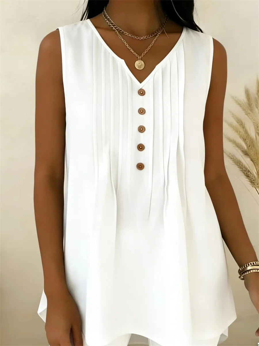 Casual V Neck Sleeveless Plain Tank Top
