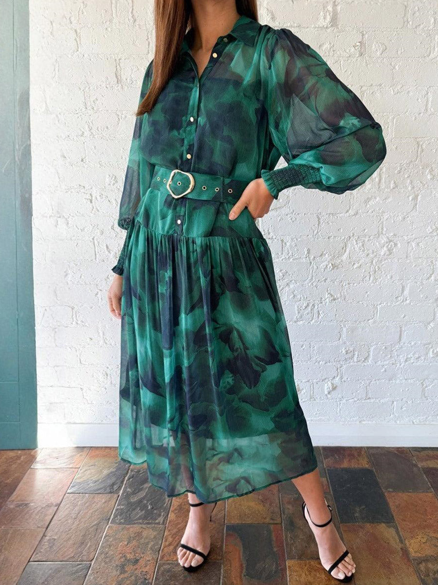 Gorgeous Collared Long Sleeve Midi Dress