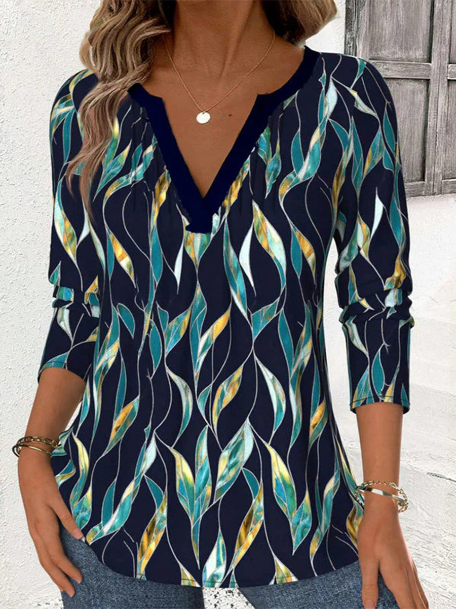 Vintage Casual V-neck Long Sleeve Blouse