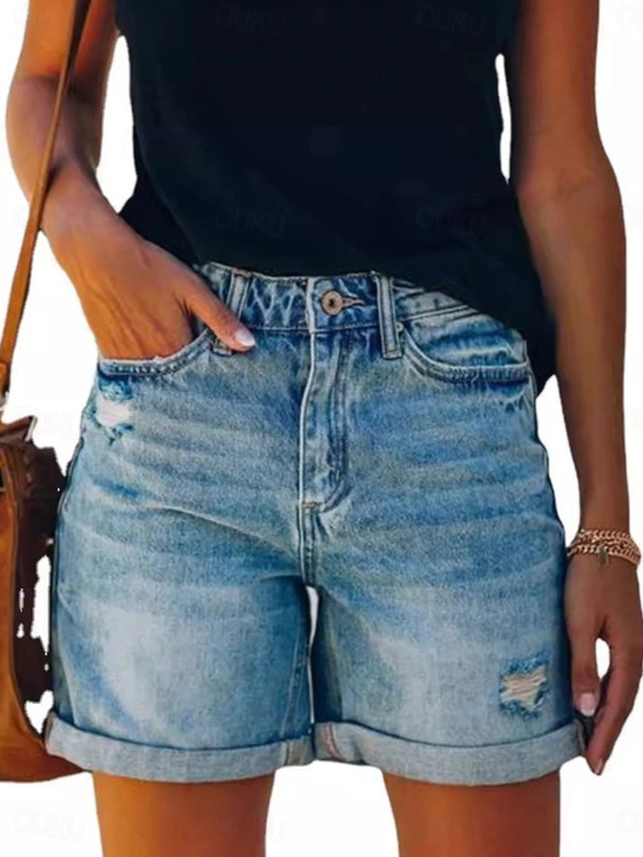 Solid Color Normal Short Jeans