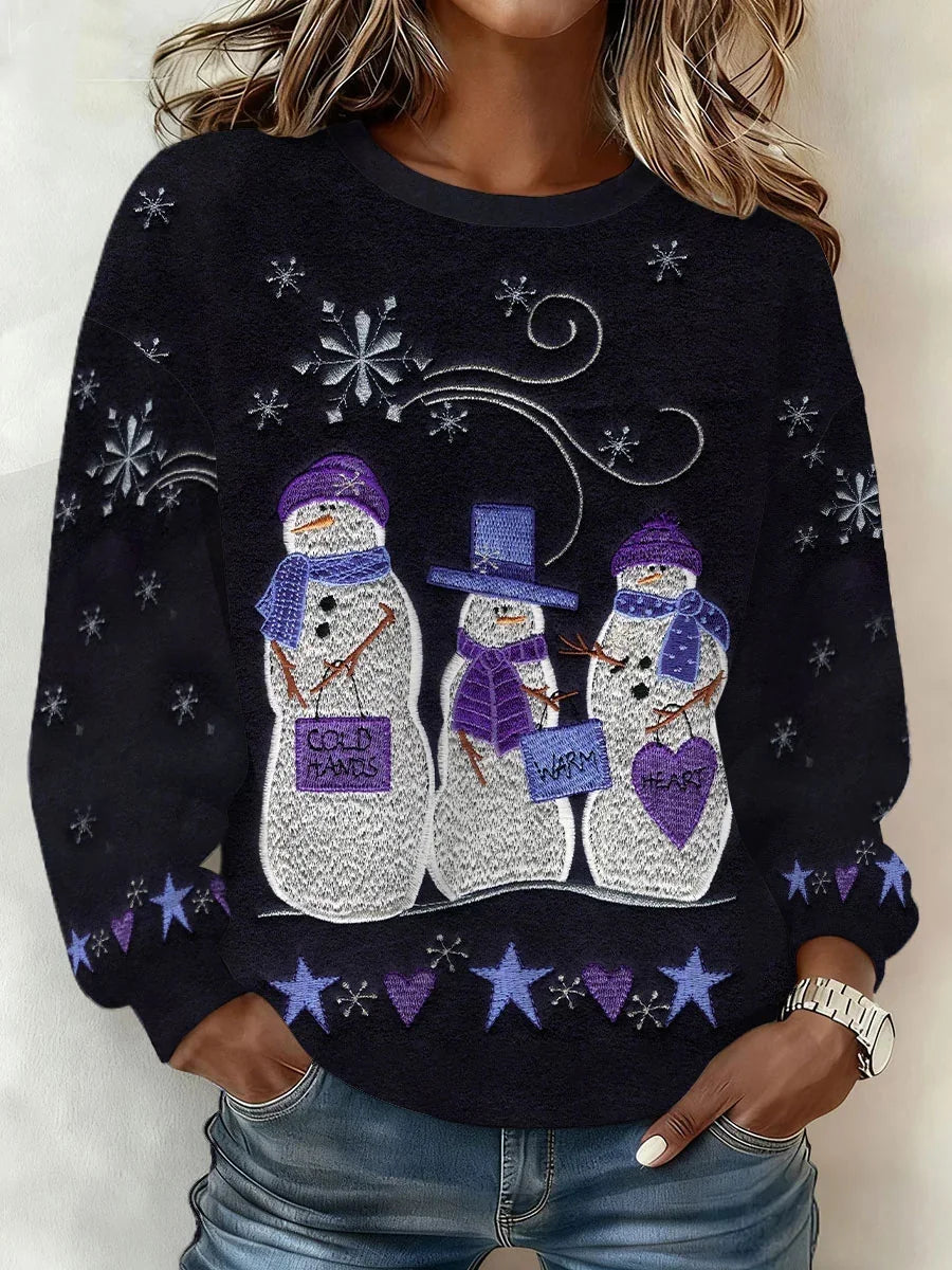 Women's Christmas Snowman Printed Round Neck Long Sleeve Sweatshirt