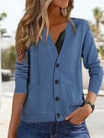 Casual Blue Knitting Plain Long Sleeve Cardigan