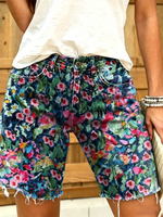 Women's Vintage Floral Print Denim Shorts