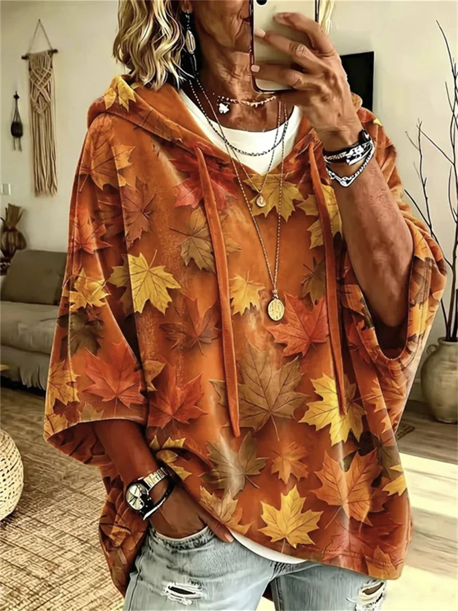 Casual 3/4 Sleeve Maple Leaf Hoodie
