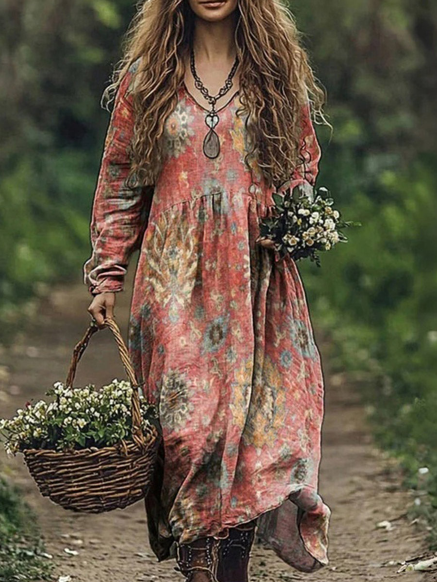 Vintage Ethnic Print Dress