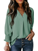 Casual 3/4 Sleeve V Neck Loose Fit Basic Tees