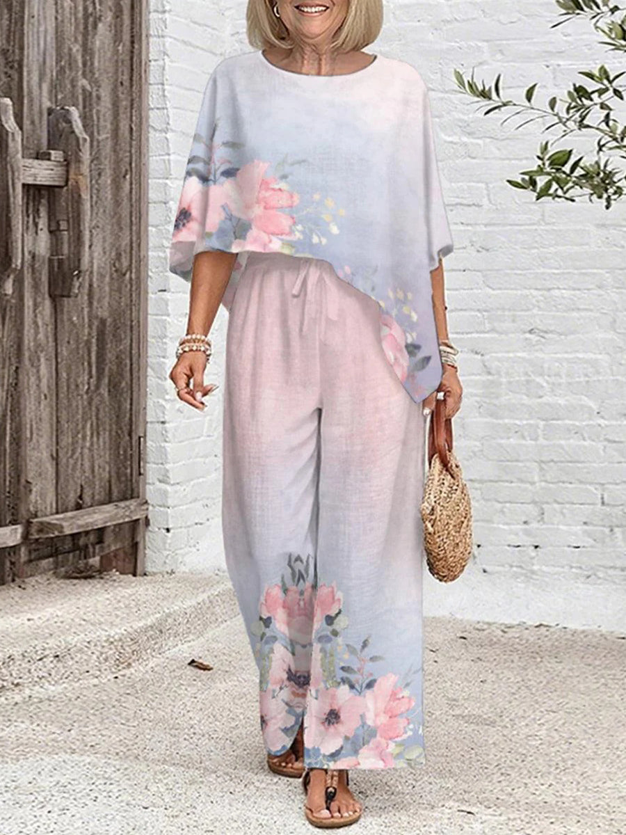 Sweet Round Neck 3/4 Sleeve Two Piece Set