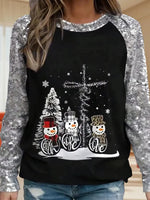 Black Christmas Round Neck Long Sleeve Top