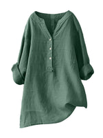 Standing Collar Solid Color Button Up Long Sleeve Top
