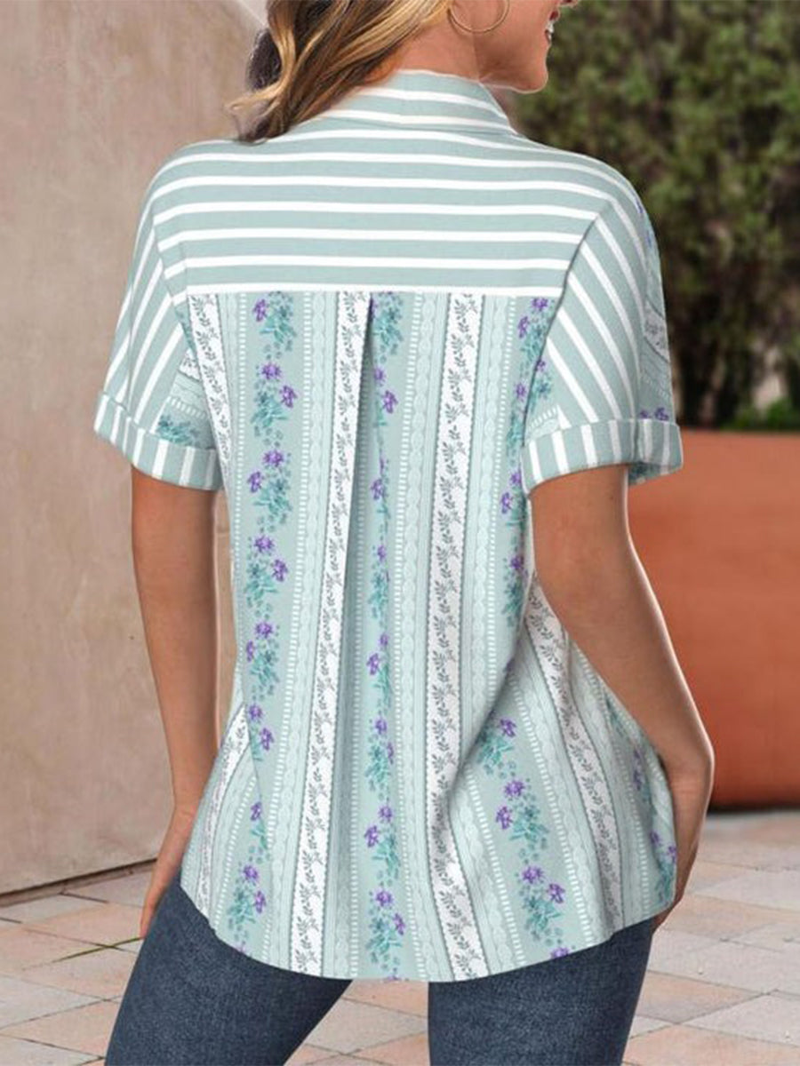 Floral Print Striped Blouse