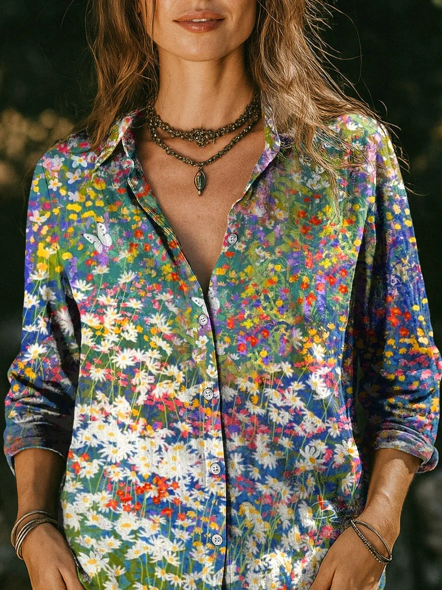 Women's Floral Print Casual Long Sleeve Shirt
