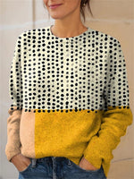 Polka Dot Color Block Round Neck Long Sleeve Casual Sweater