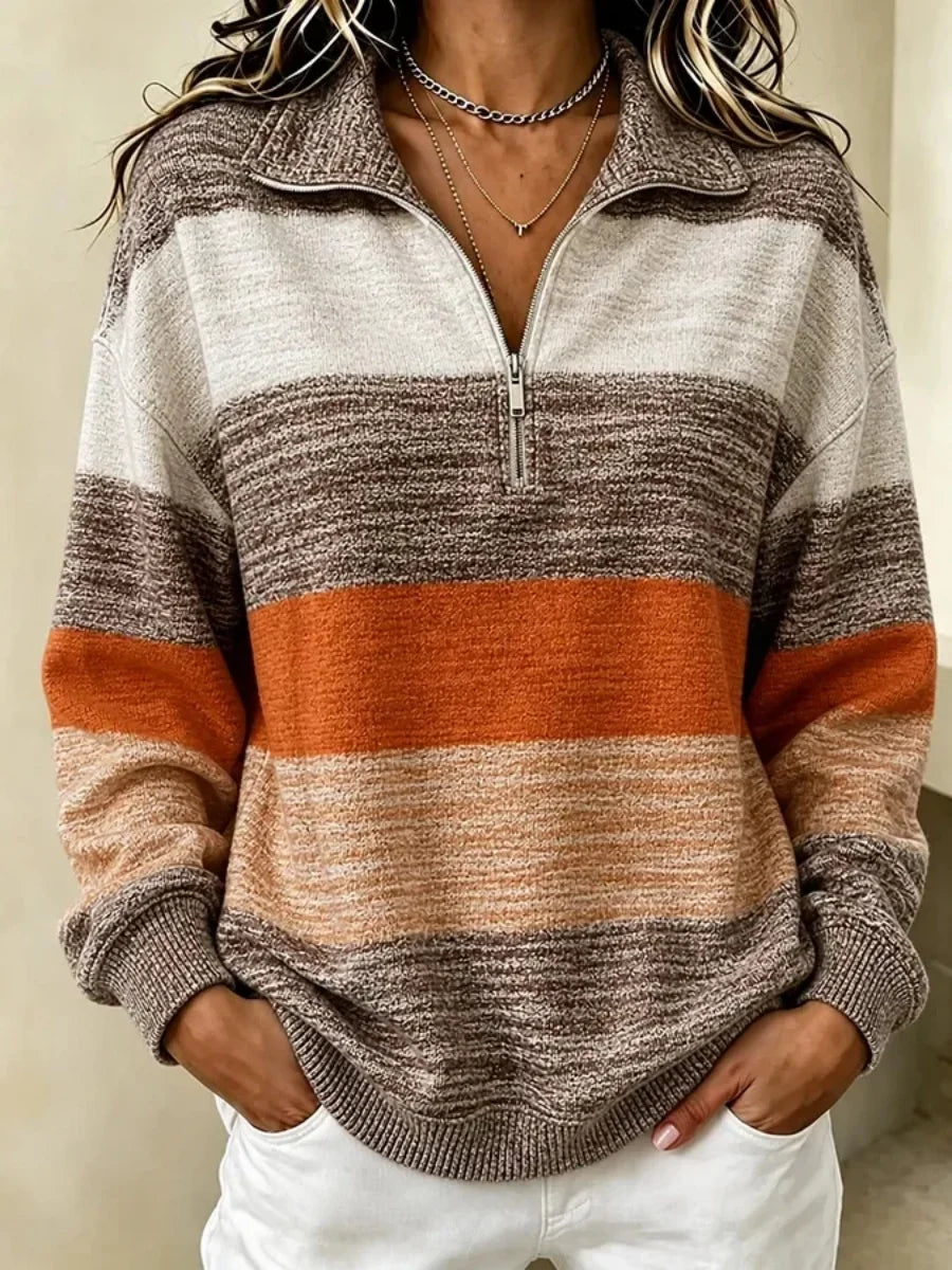 Casual Striped Shawl Collar Long Sleeve Sweatshirt
