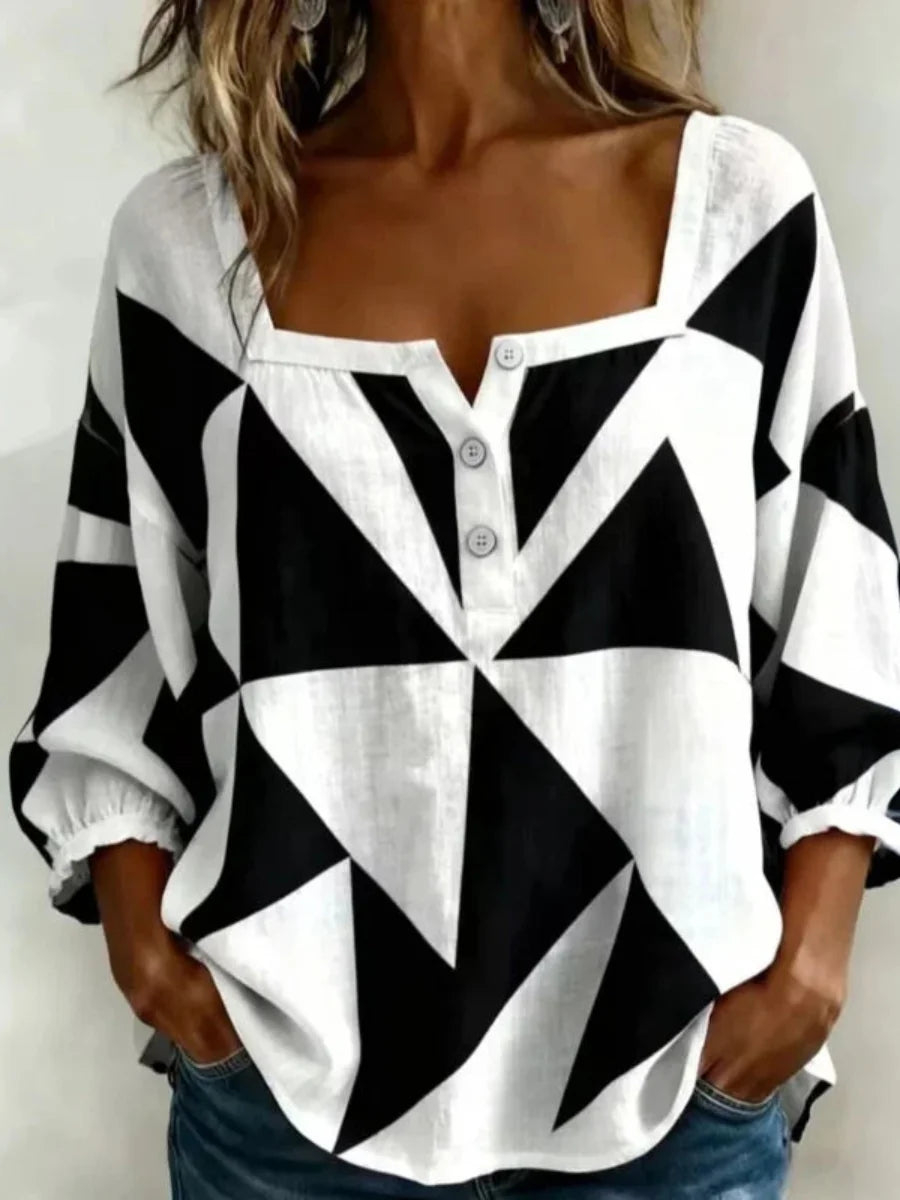Casual Geometric 3/4 Sleeve Blouse