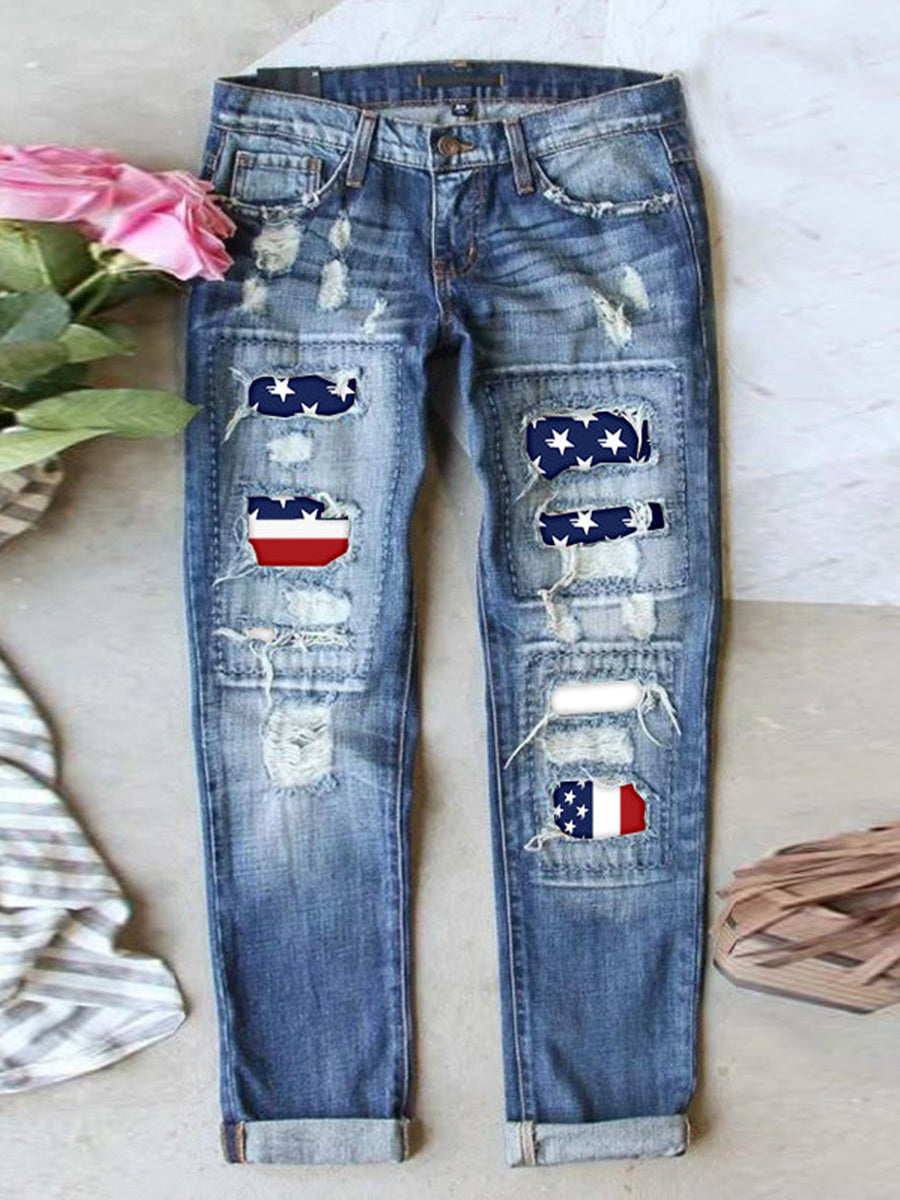 Stretch Ripped Frayed Raw Hem Distressed Jeans