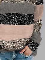 Contrast Stitching Striped Loose Crew Neck Casual Sweatshirt