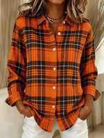 Shirt Collar Long Sleeve Plaid Buckle Regular Loose Button Up Shirt Shirt For Women