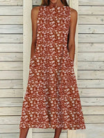 Women Summer Sleeveless Round Neck Red Dress