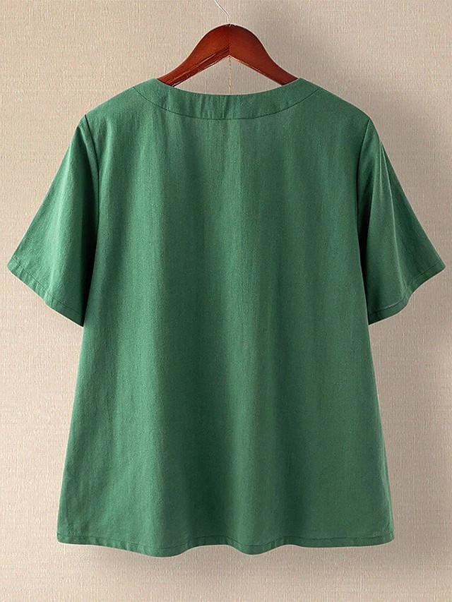 Cat Print Buttons Short Sleeve Blouse