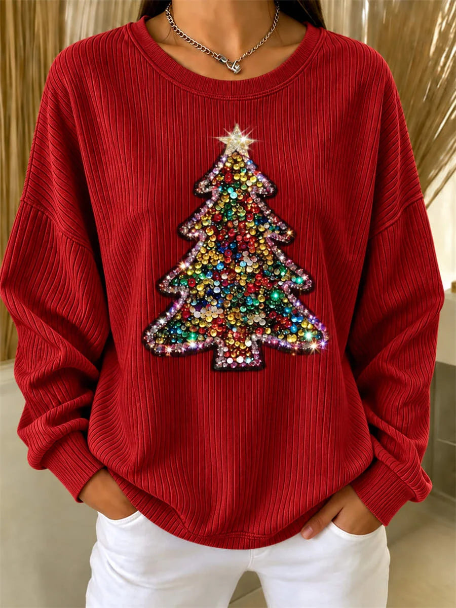 Casual Christmas Tree Crew Neck Long Sleeve Sweatshirt