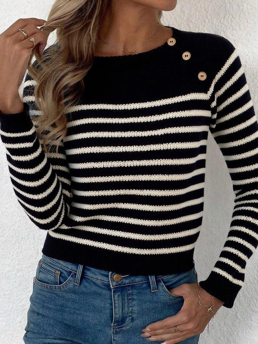 Black And White Striped Long Sleeve Sweater