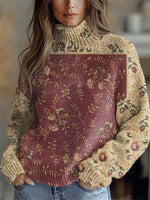 Stylish Floral Print Long Sleeve Round Neck Casual Sweater