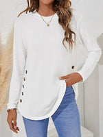 White Casual Round Neck Solid Long Sleeve Blouse