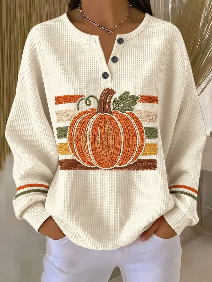 Casual Geometric Henley Collar Long Sleeve Sweatshirt