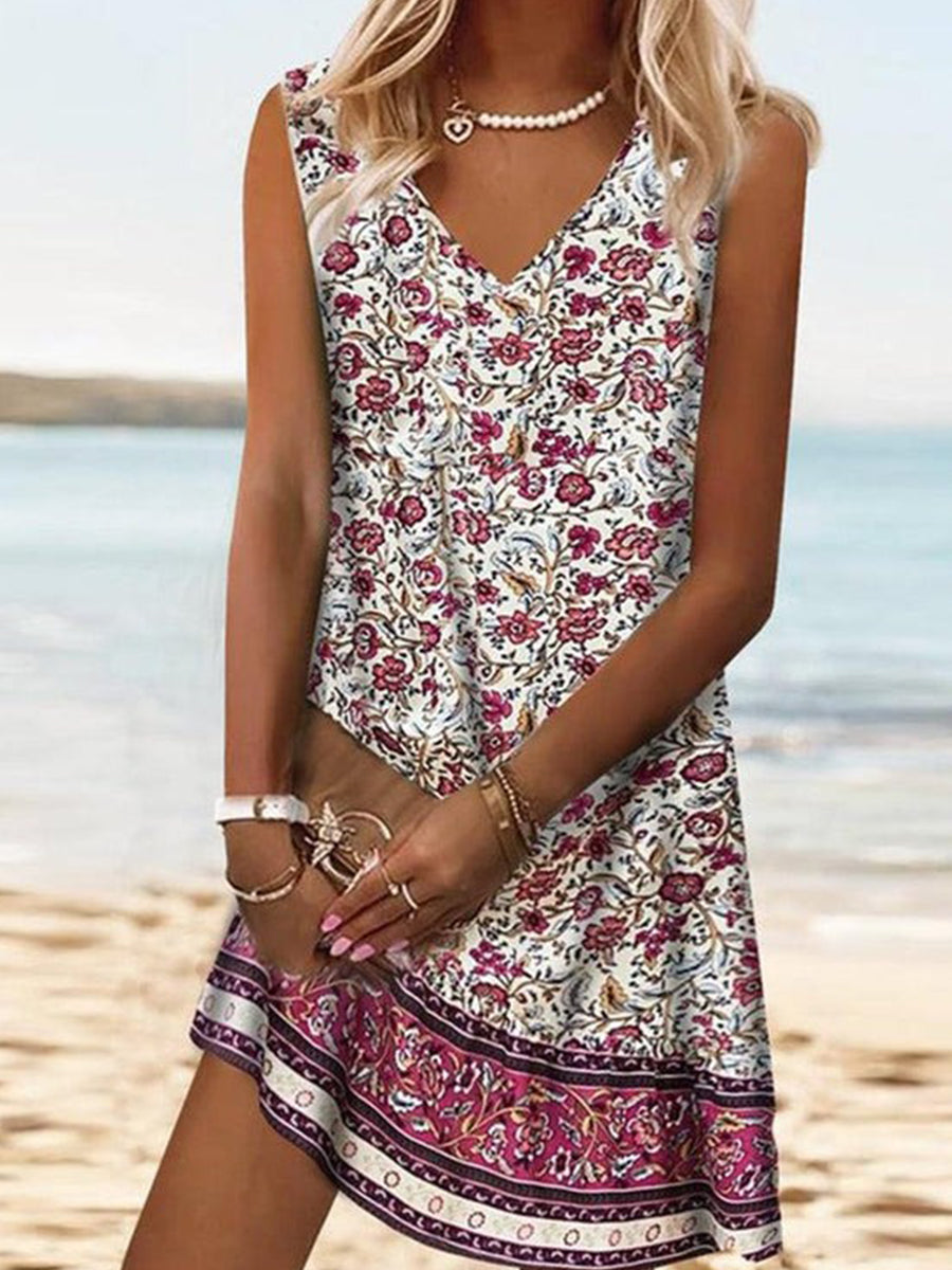 Red Roses Sleeveless Shift Mini Dress
