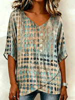 Abstract Dot Print V-Neck Dolman Sleeve Casual Top