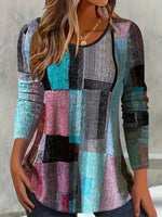 Vintage Colour Block Round Neck Long Sleeve T-Shirt